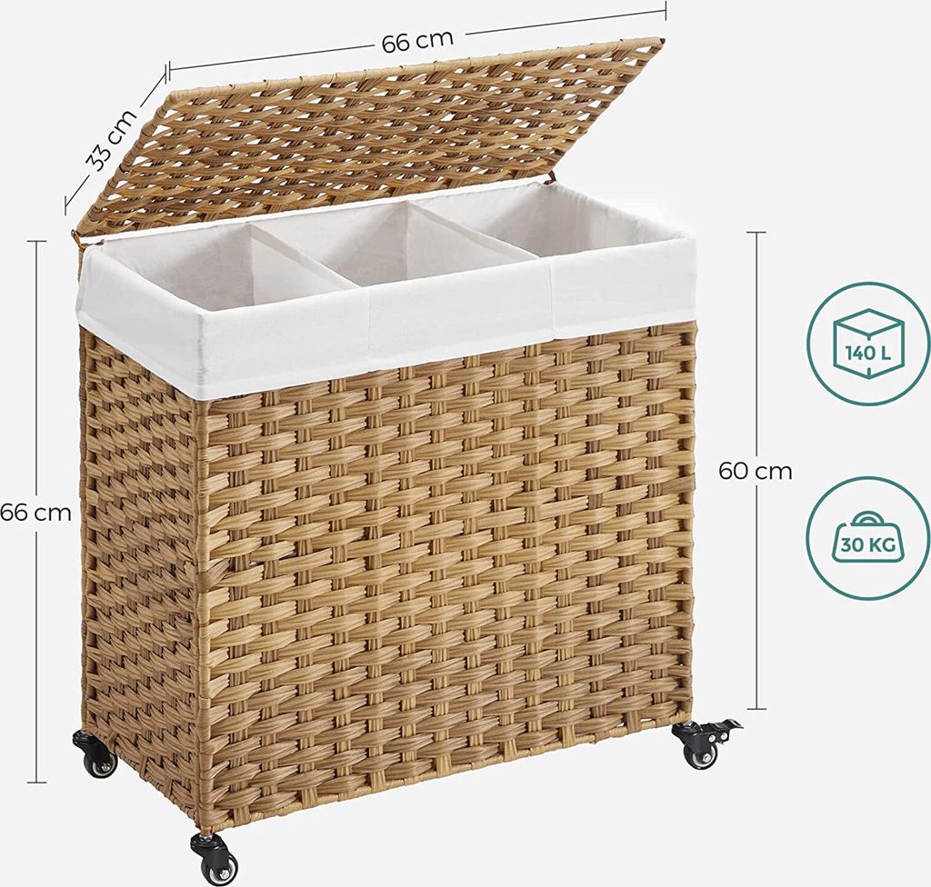 Koš na prádlo na kolečkách 3 přihrádky 66 cm Obrázek produktu 13