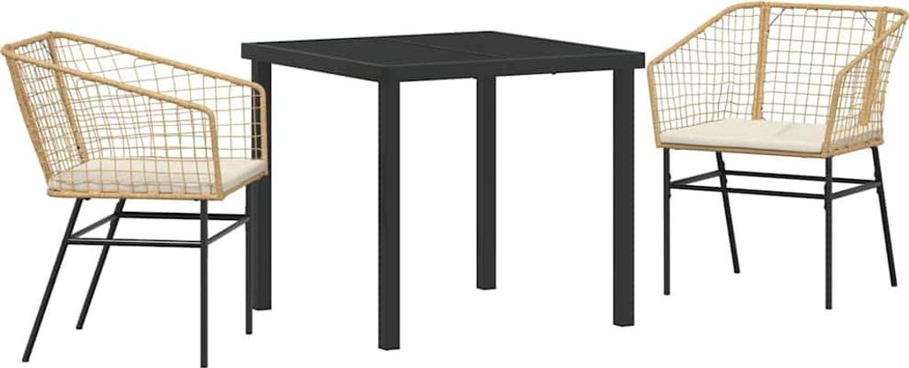 Garten Essgruppe 3 pcs Braun Poly-Rattan