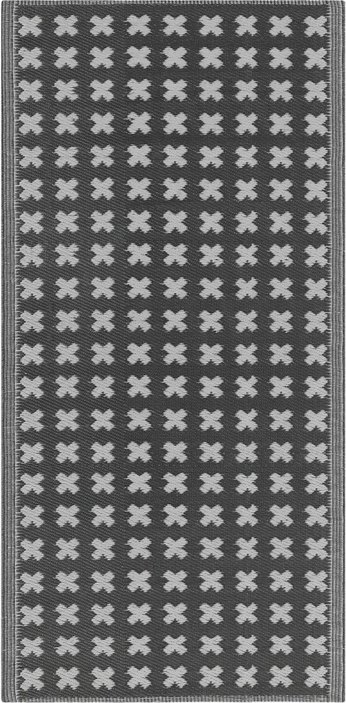 BELIANI Teppich Schwarz Polypropylene 90 x 180 cm geometrisches Muster Outdoor Indoor Rechteckig Kurzflor Gartenaccessoires Terrasse Balkon Wohnzimmer