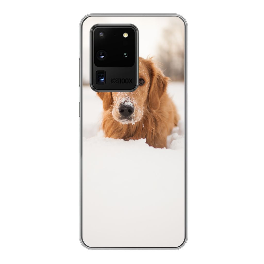 MuchoWow Handyhülle Schutzhülle Hülle für Samsung Galaxy S20 Ultra Hund - Schnee - Winter Silikon Softcase Handy Hülle - Karteninhaber