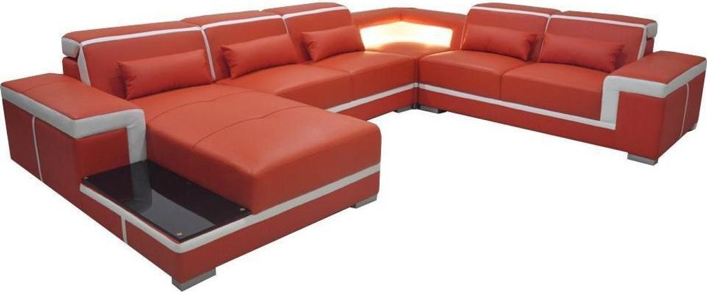 Design Eck Sofa + USB Polster Ecke Leder Sitz Couchen Wohnlandschaft XXL U Form