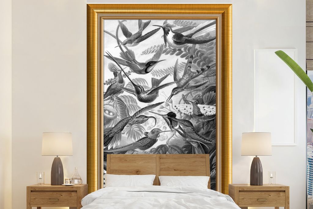 MuchoWow Fototapete für Wohnzimmer oder Schlafzimmer Wandtapete Vinyl Motivtapete Kunstwerk - Maler - Rahmen - Gold - 145x220 cm - Wanddekoration