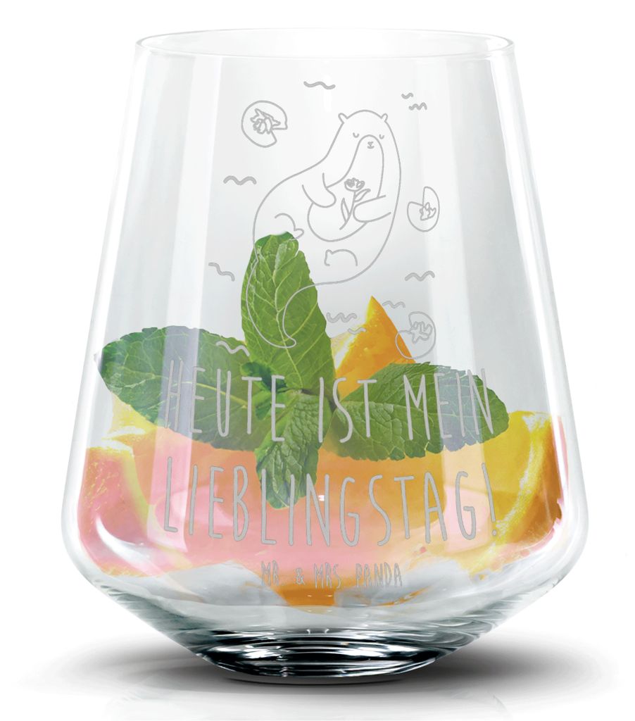 Mr. & Mrs. Panda Tumbler Otter Seerose - Transparent - Geschenk, Aperol Glas, Cocktailglas, Lieblingstag, Whiskyglas, Whiskey, Wasser, Cocktail, Se...