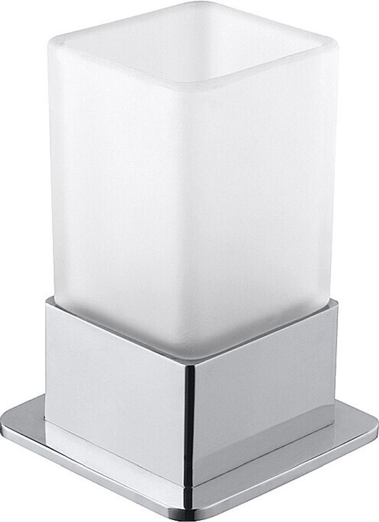 BASA Glashalter mit Glas Messing Milchglas Chrom 75x110x75 mm für Bad & WC >> freistehend anwendbar