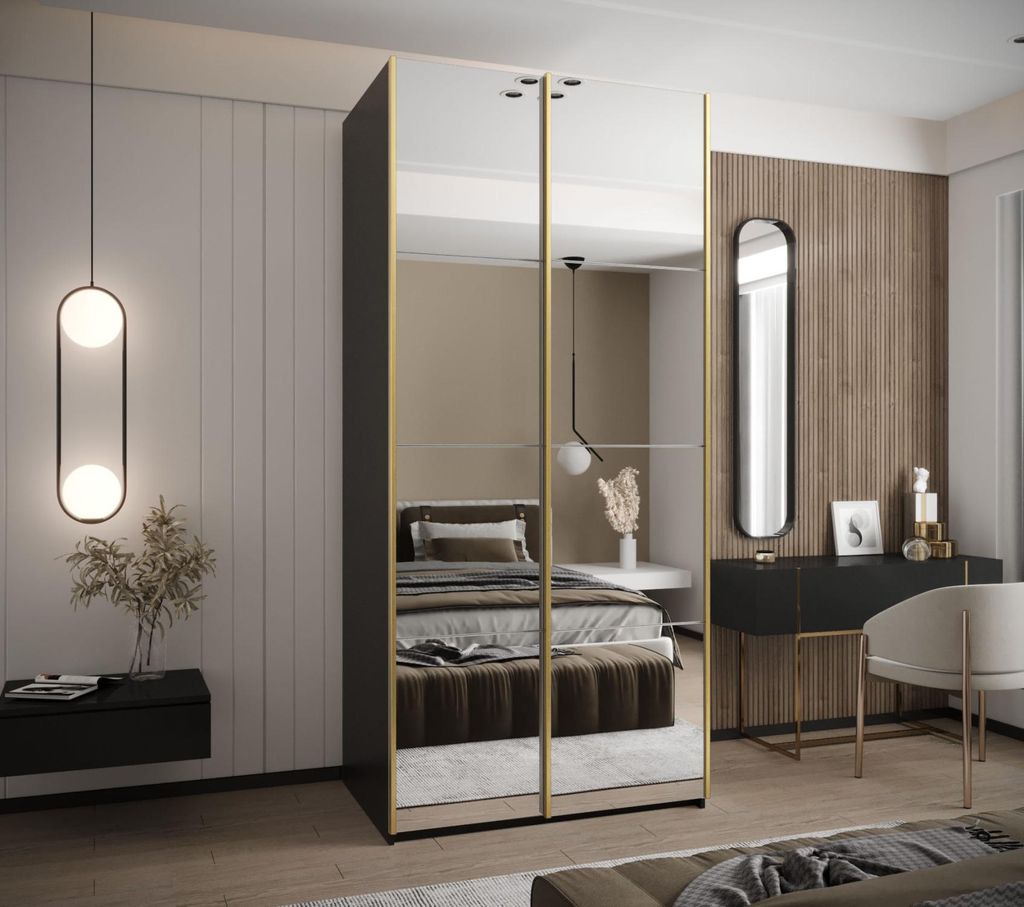 Zweitüriger Kleiderschrank SAMARA 2 – 110 cm, schwarz/weiß/gold