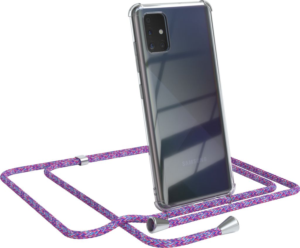 EAZY CASE Handykette kompatibel mit Samsung Galaxy A51, Handyhülle mit Umhängeband, Handykordel, Schutzhülle Clear, Band in Bunt