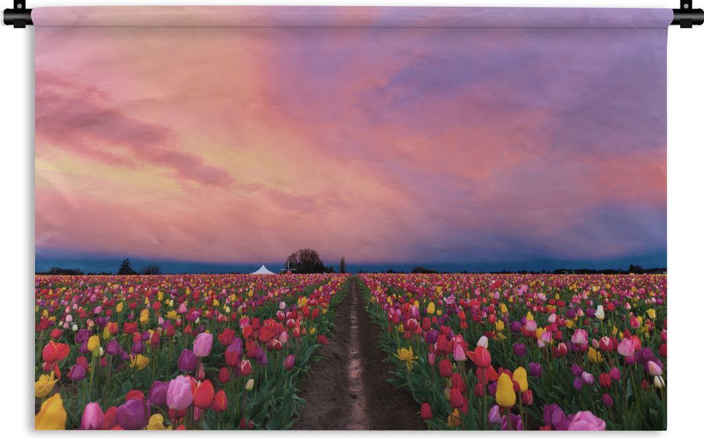 MuchoWow Wandteppich Wandbehang Sonnenuntergang auf dem Tulpenfeld 60x40 cm Tapisserie Dekoration Wandtuch - Wanddekorationen