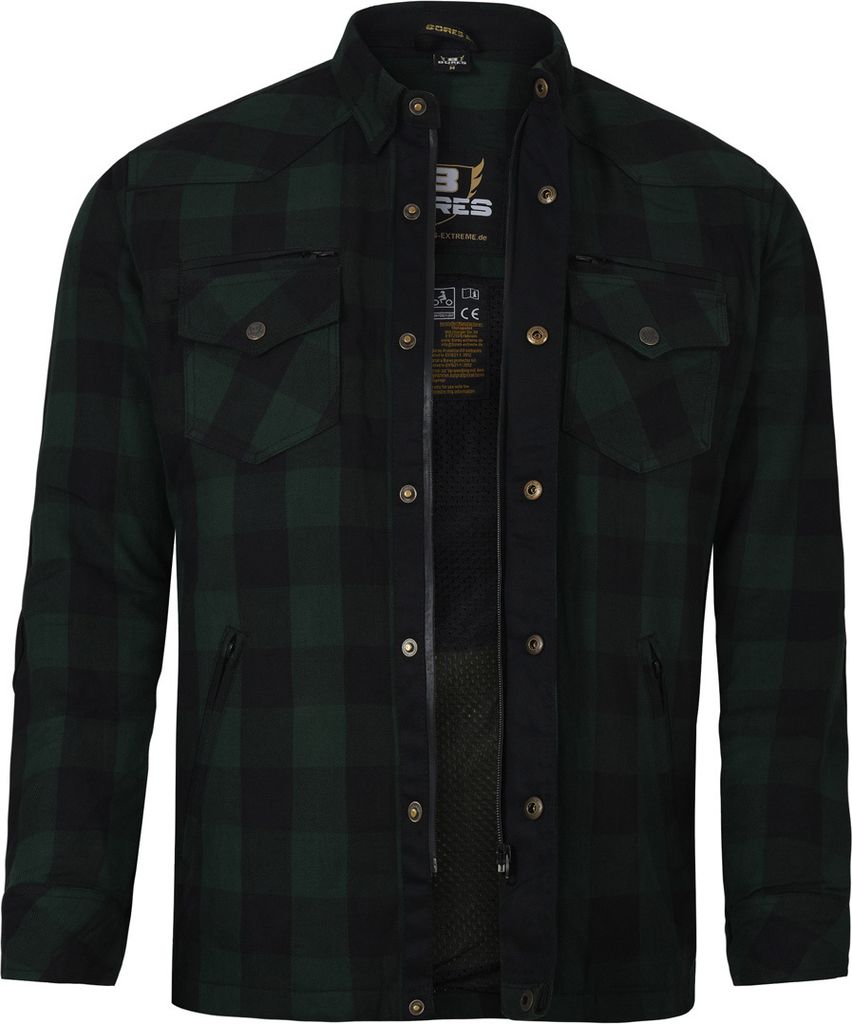 Bores Lumberjack Premium Motorradhemd, dunkelgrün/schwarz, 4XL