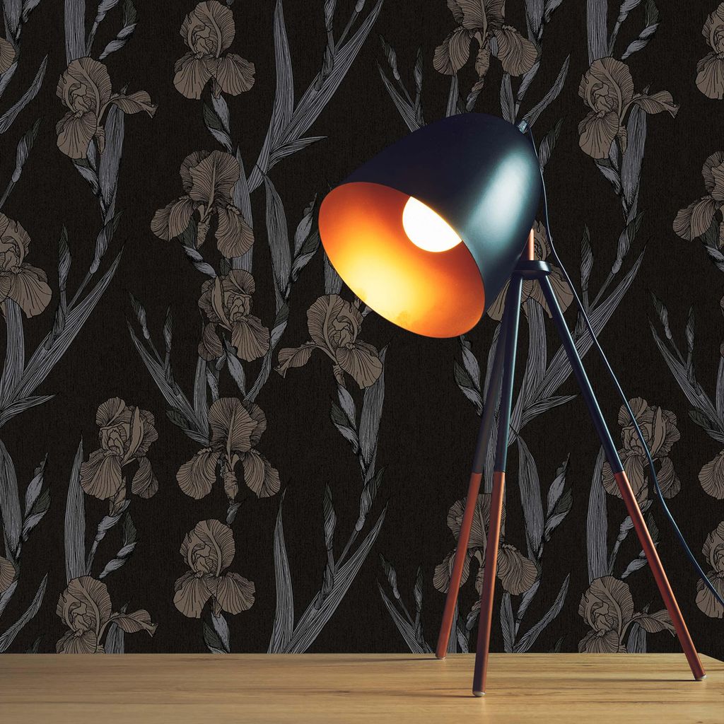 TADESSI Tapete Blumen Valentin M1-No.1374 Vliestapete Schwarz Grau Floral Wohnzimmer Schlafzimmer Küche