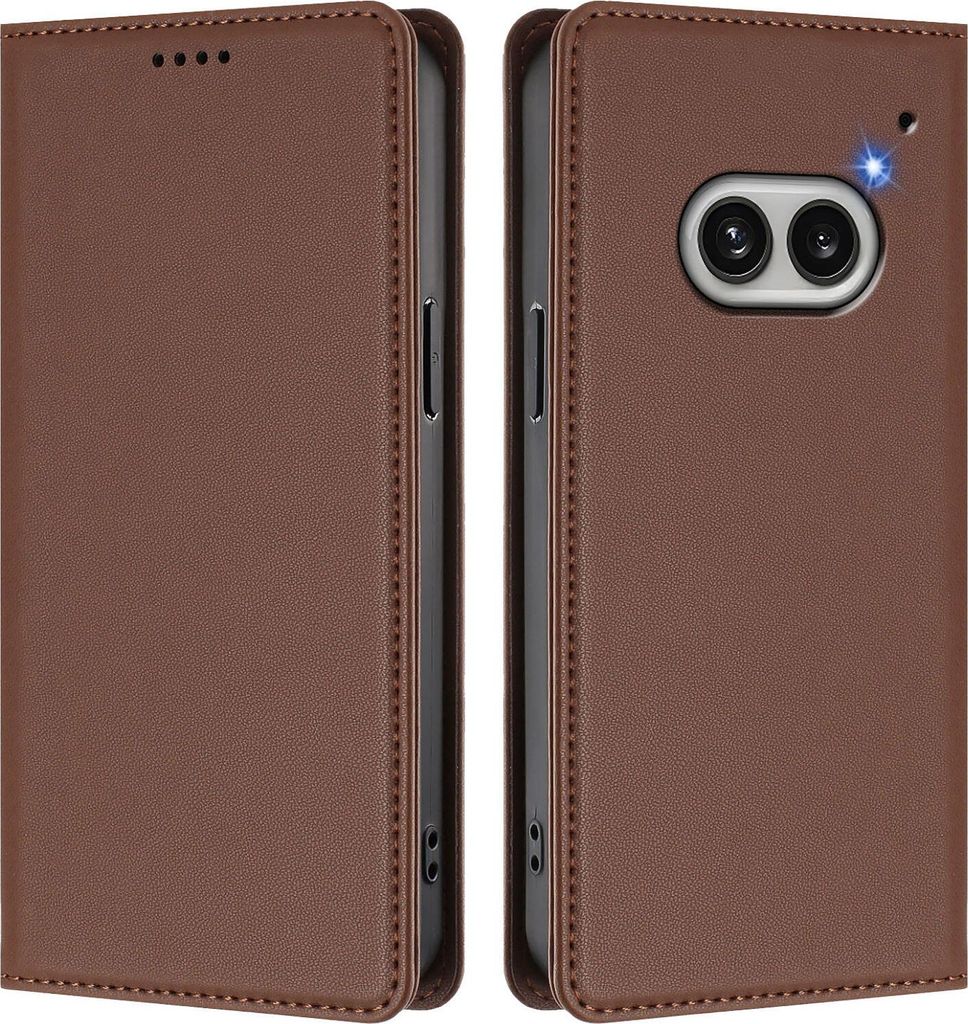 Handyhülle für Nothing Phone 2A, Kunstleder Klapphülle Stoßfeste Magnetische Hülle mit Ständer Braun