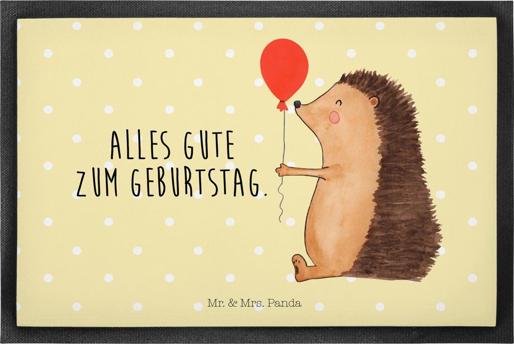 Mr. & Mrs. Panda Schmutzfangmatte Igel Luftballon 50 x 75 cm - Gelb Pastell - Geschenk, Happy Birthday, fußmatte, Fußabtreter, Geburtstag, Glück...