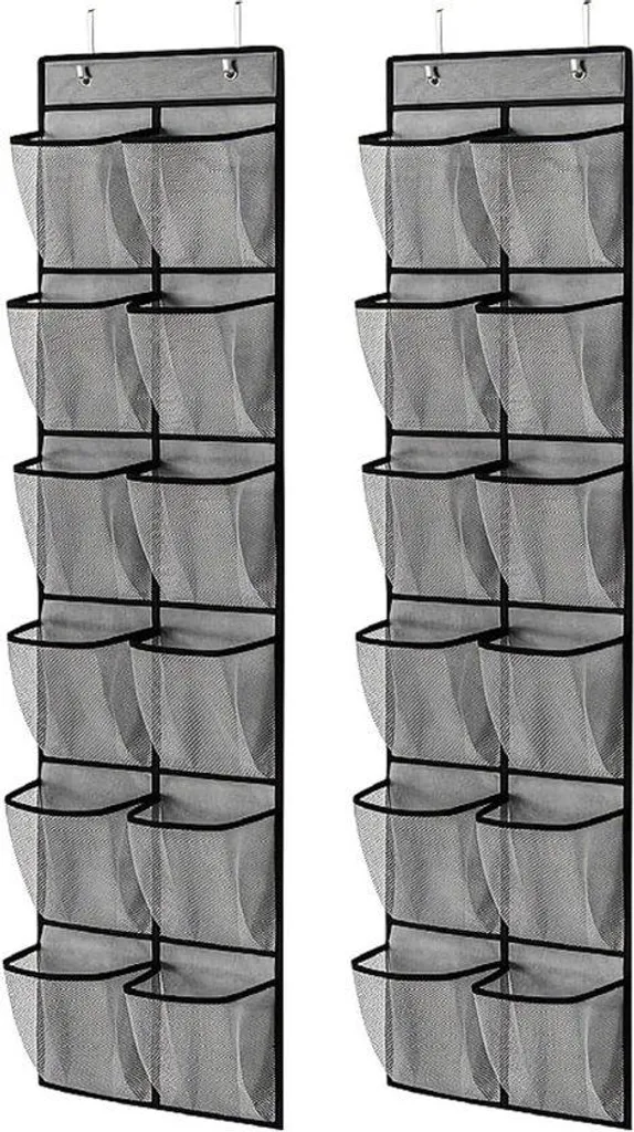Range-chaussures suspendu gris 12 poches, textile souple et résistant