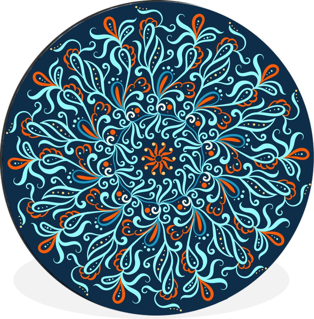 MuchoWow Aluminium Wandkreis Mandala - Blau - Muster Ø 90 cm Wanddeko Modern Wohnzimmer - Mauerkreis - Wandbilder - Runde Bild - Bild aus Alumin...