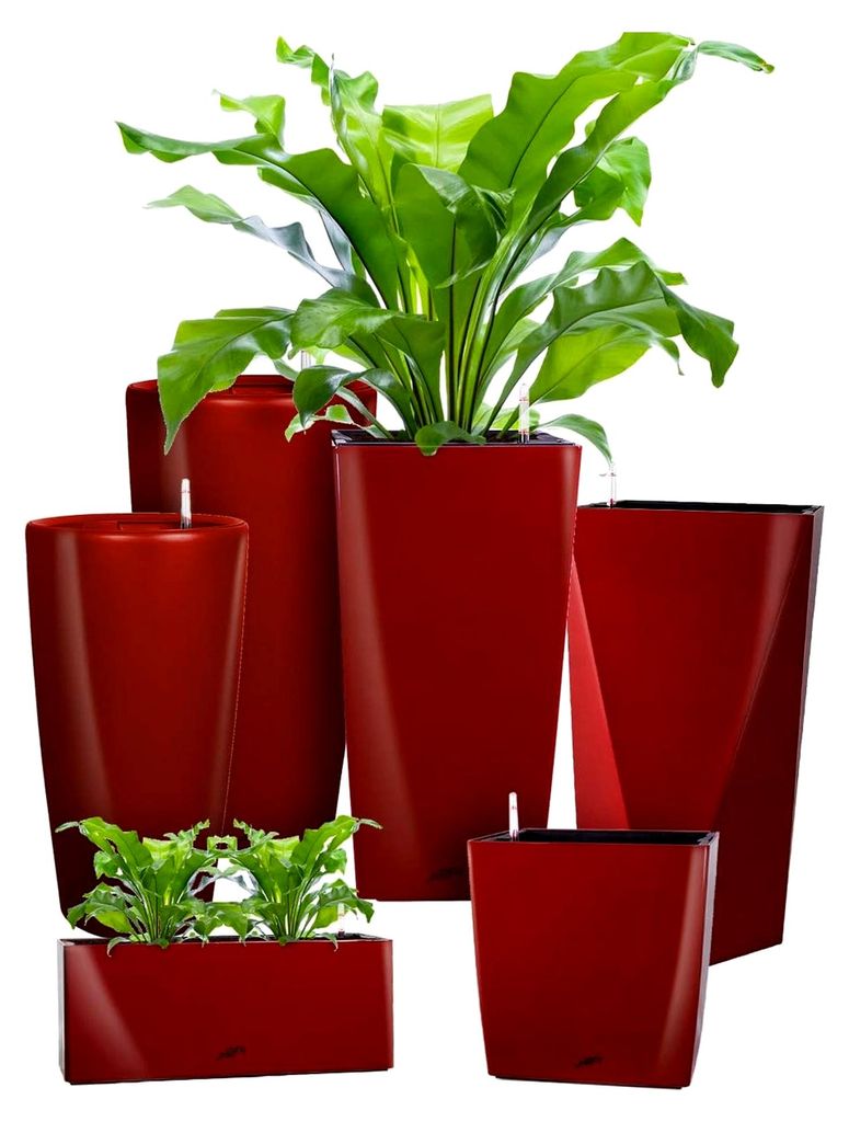 ÖKOSYSTEM Pflanzkübel Cube - Blumentöpfe Übertöpfe mit BEWÄSSERUNGSSYSTEM - 13x15x15cm Shiny ROT *Indoor & Outdoor Blumenkübel* *UV-Schut...