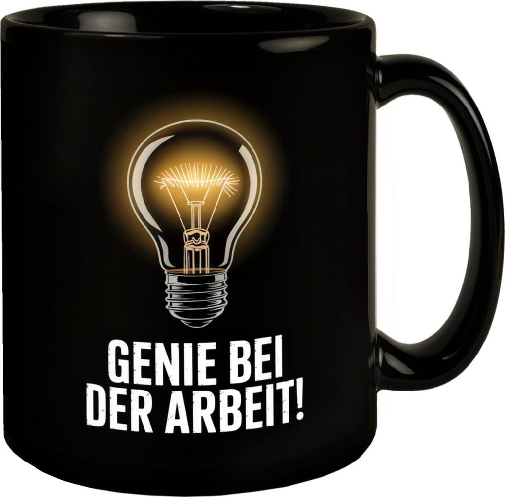 Leuchtende Glühbirne - Genie bei der Arbeit Tasse