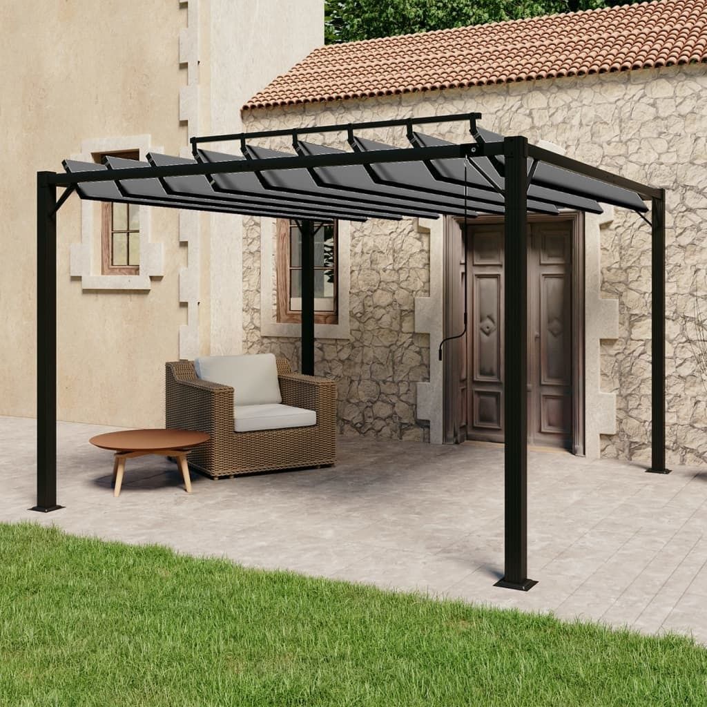 The Living Store Pavillon mit Lamellendach 3x3 m Anthrazit Stoff und Aluminium