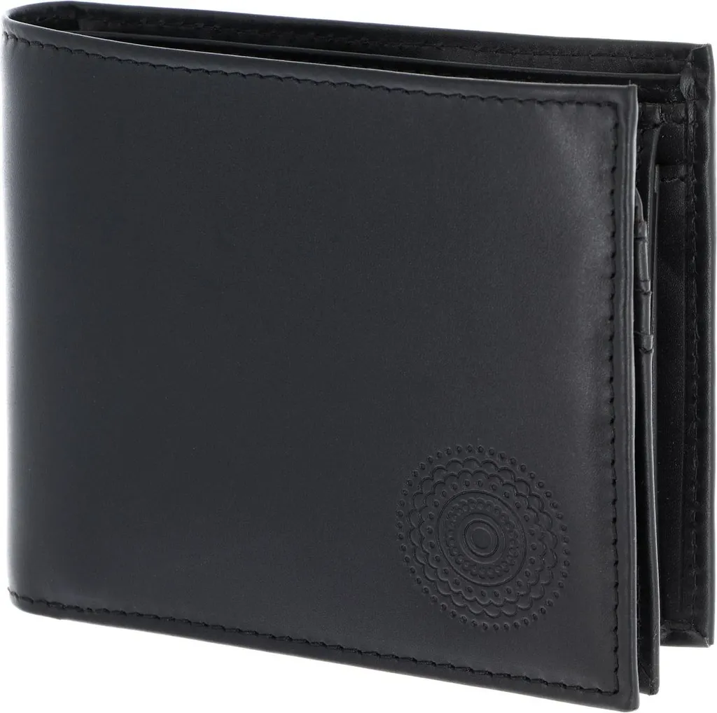 oxmox Pelle portafoglio Leather RFID Protect Querscheinbörse Circle Bloom Embossed Black nero