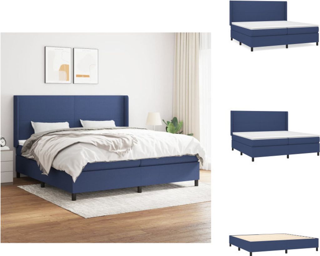 vidaXL Boxspringbett mit Matratze Blau 200x200 cm Stoff - Betten & Bettgestelle