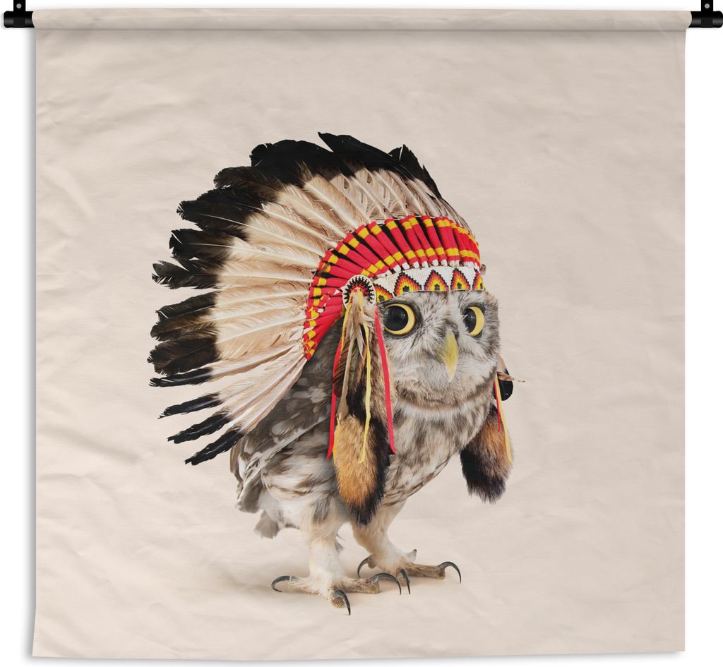 MuchoWow Wandteppich Wandbehang Tier - Eule - Indianer - Vogel 120x120 cm Tapisserie Dekoration Wandtuch - Modern - Baumwollgewebe
