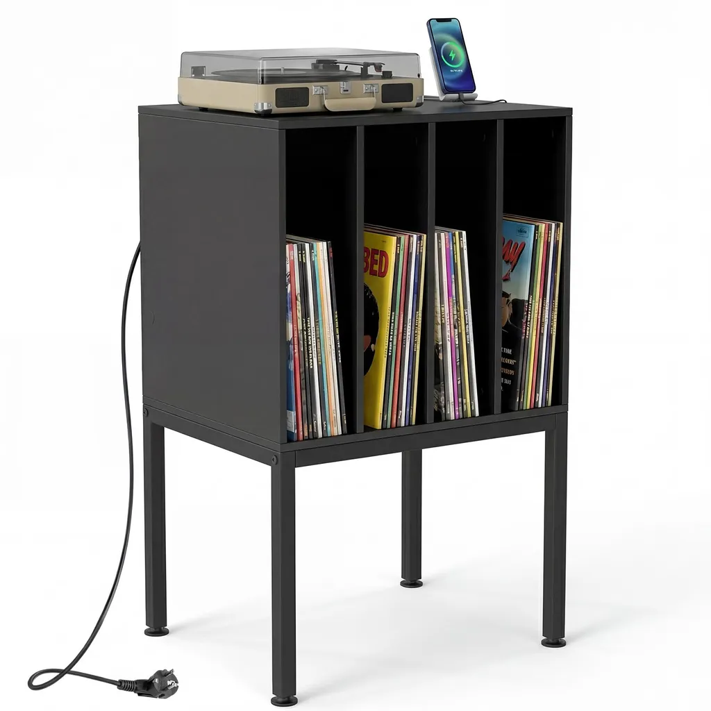 COSTWAY Support pour Platine Vinyle avec Station de Charge Intégrée