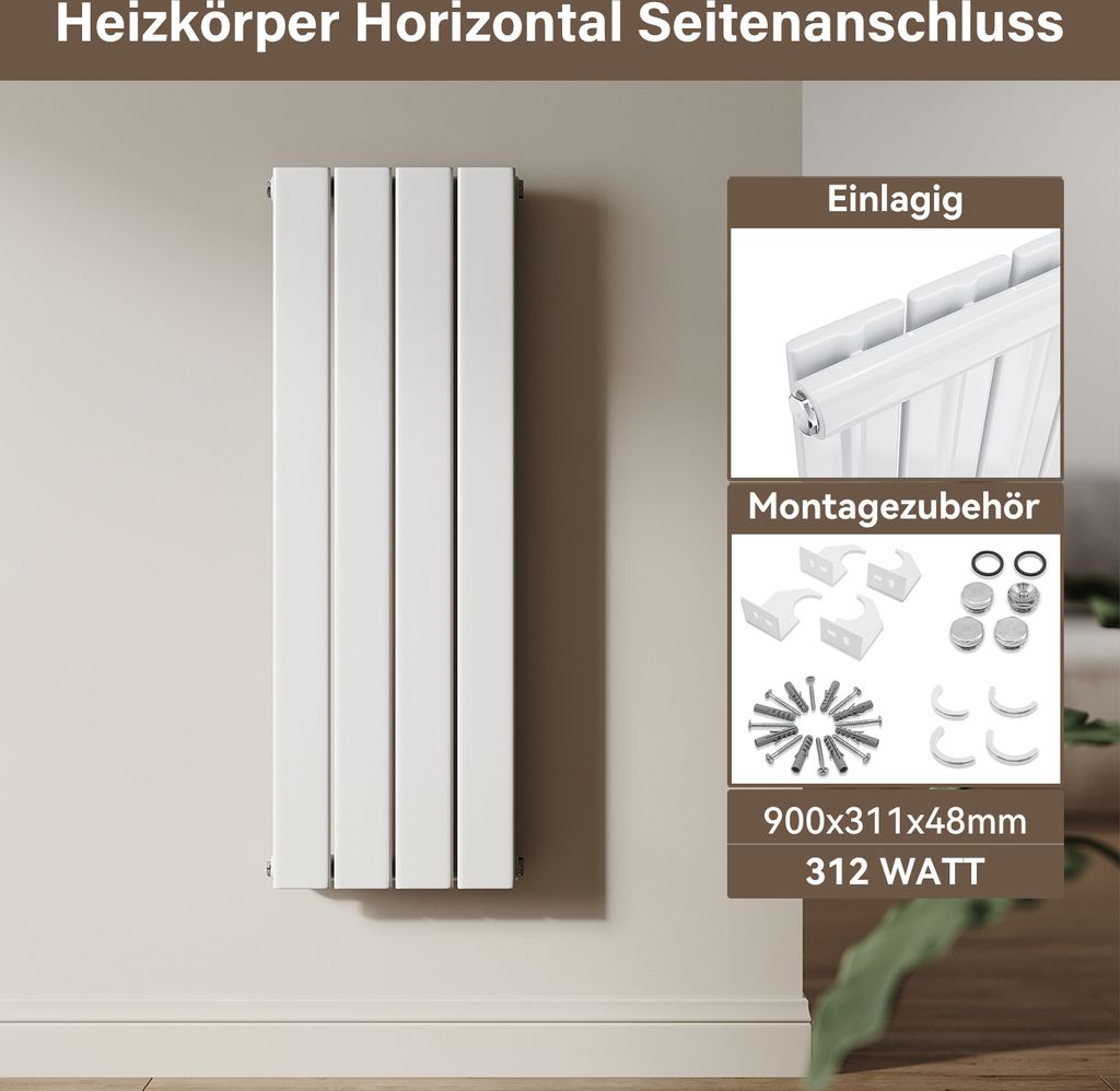 SONNI grzejnik płytowy 900×311mm jednowarstwowy biały Zdjęcie produktu 