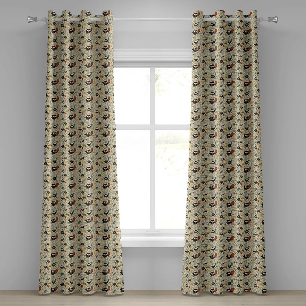 Rideau à œillets motif hiboux en tissu résistant noir et multicolore