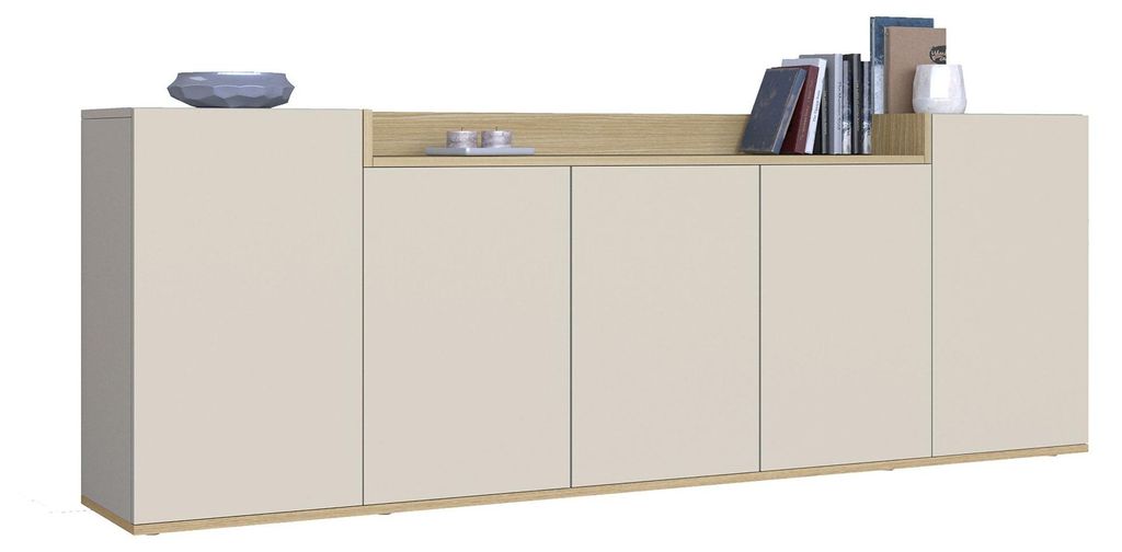 Cordele - Sideboard, 200x35x70h cm Weiß Cashmere, 7 Regale Italy