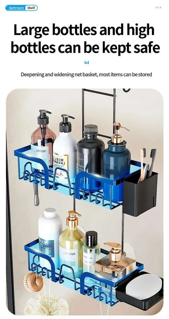 Rangement douche noir en métal sans perçage avec écoulement d'eau - 10