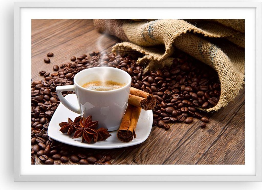 Gerahmtes Poster - Weißer Rahmen - Kaffee schwarz Frühstück Schokolade - 70x50 cm - Wand Bild - Wanddeko - Wandbilder - Wandposter - Bilderrahme...