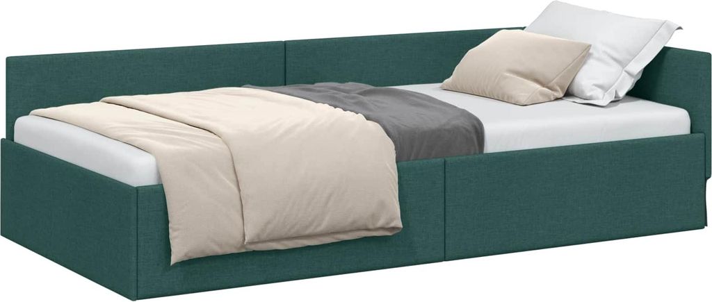 Eckbettgestell mit Kopfteil Dunkelgrün 90 cm x 190 cm Stoff