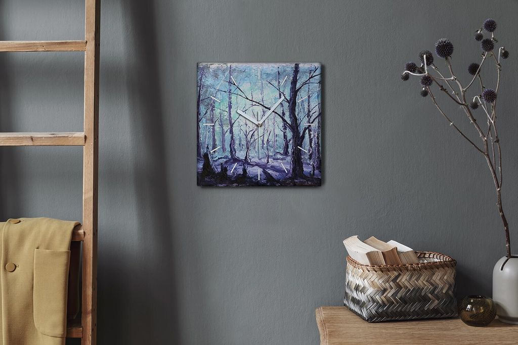 Coloray Hodiny Unikátní 30x30 cm Tiché hodiny Pro obývací pokoj a kuchyň Nástěnné hodiny Plátno Bílé ručičky hodin - Lesní zima
