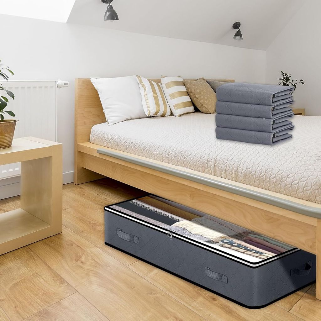 Unterbett-Aufbewahrungsbox 90 Liter – Faltbar, Transparent, Für Kleidung, Decken, Spielzeug