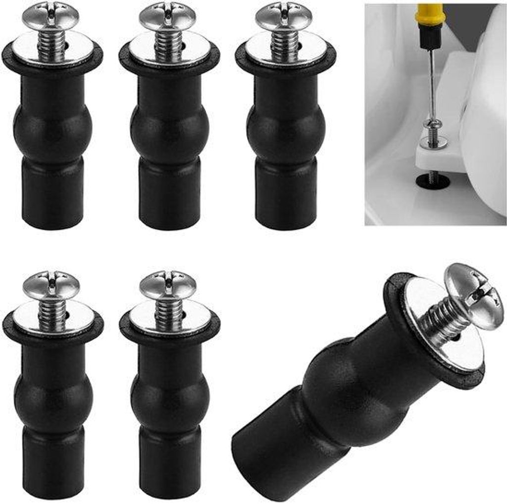 Toiletdekselscharnieren-Set, 6 Stück, vaste Schrauben, rubberne Bevestigungen