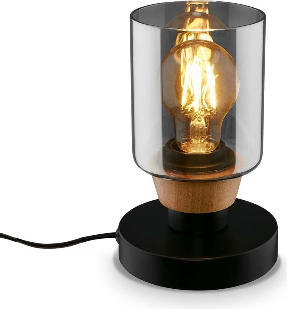 Table light, with wood, smoked glass, 1xE27/max.10