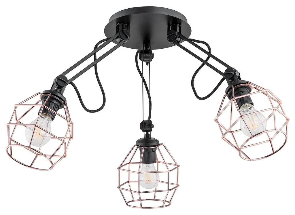 Lustre suspension 3 lampes DARTH en métal noir et cuivre pour salon