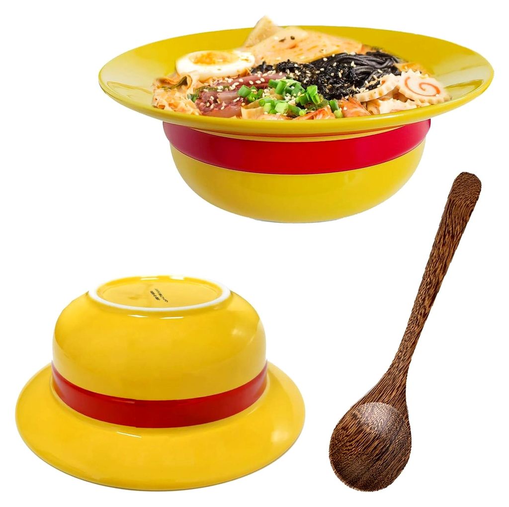 Luffy Ramen Schüssel, One Piece Keramikschale, 500ML Suppenschüssel mit Löffel für Salat, One Piece Merchandise, Geschenk für einen Freund