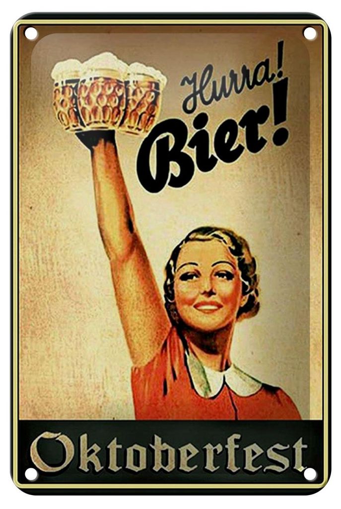 Blechschild Spruch 12x18cm Hurra Frau mit Bier