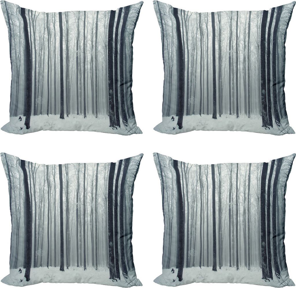 ABAKUHAUS Winter Kissenbezug Set (4 Stück), Foggy Mysterious Woods, Moderner Doppelseitiger Digitaldruck, 60 cm x 60 cm, Schwarz-Weiss