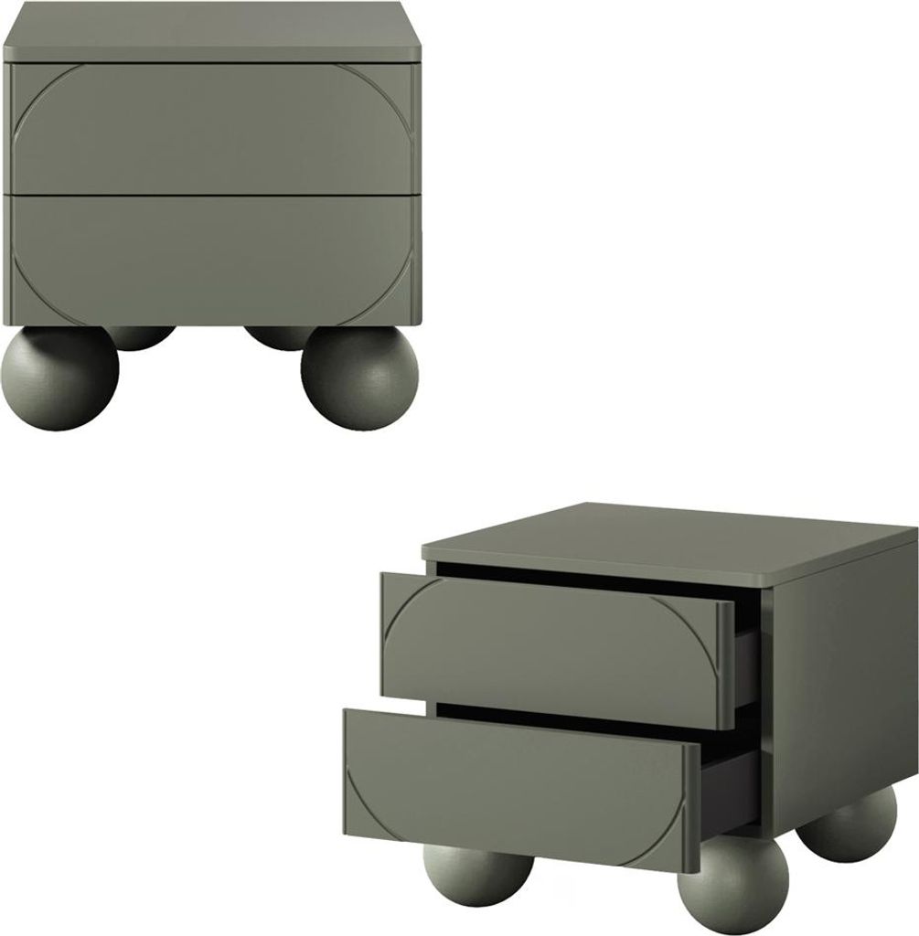 Schlafzimmer-Nachtkommode 2er Set in grün matt mit Kugelfüßen, Schubladen - SPLIT-141