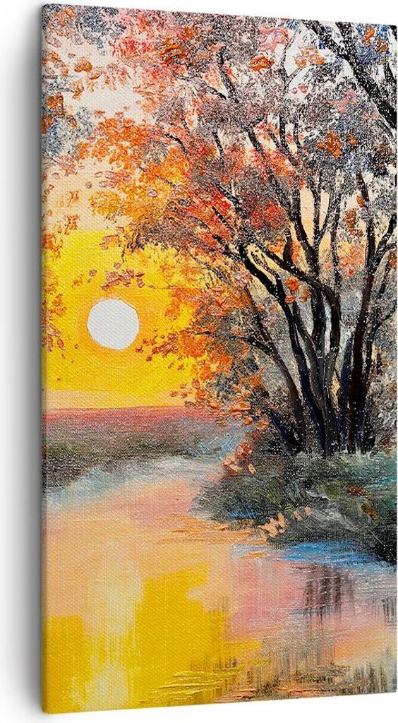 Bild auf Leinwand - Leinwandbild - Einteilig - Fluss Sonne Bäume - 45x80cm - Wand Bild - Wanddeko - Wandbilder - Leinwanddruck - Bilder - Wanddeko...