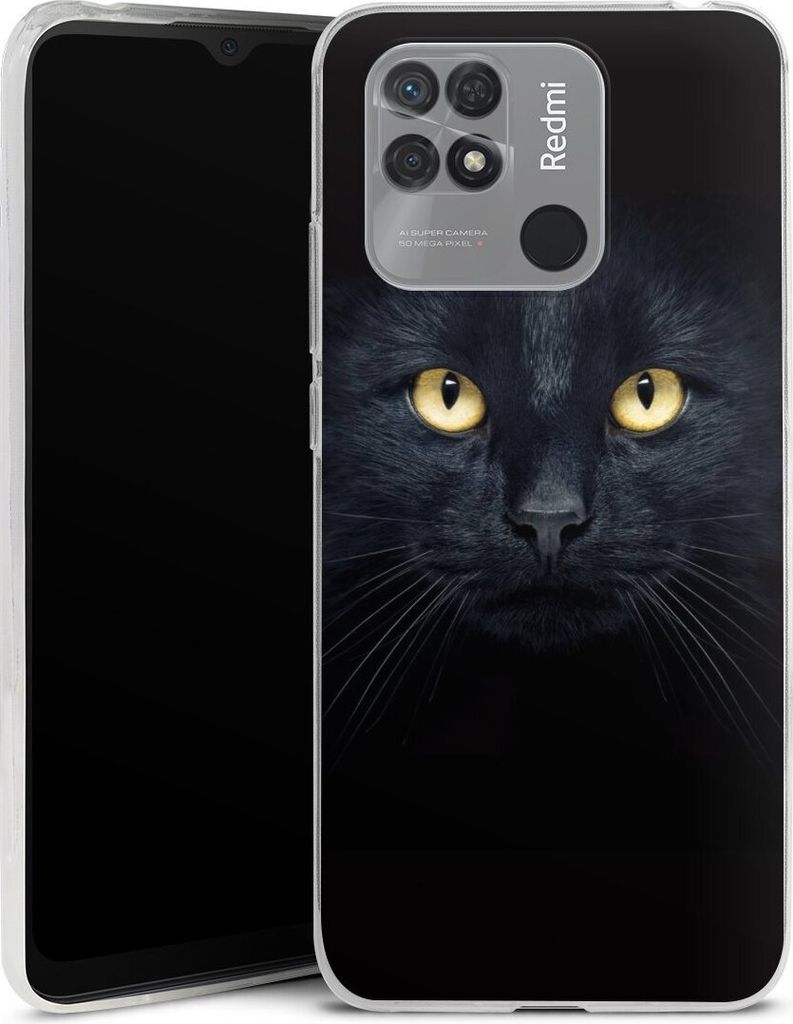 DeinDesign Slim Hülle für Xiaomi Redmi 10C Silikon Case Ultra Dünn Handyhülle Auge Katze schwarz