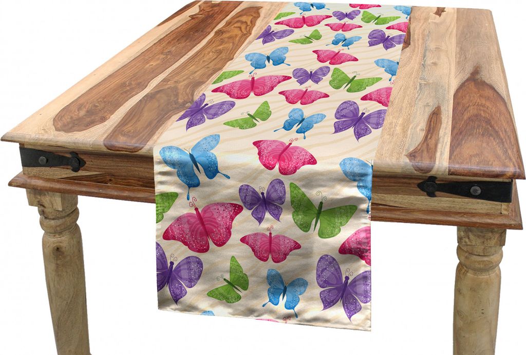 ABAKUHAUS Kids Tischläufer, Bunte Schmetterlinge, Esszimmer Küche Rechteckiger Dekorativer Tischläufer, 40 x 180 cm, Mehrfarbig