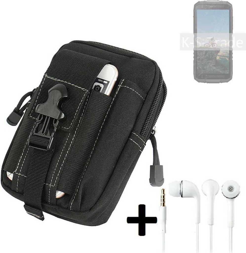 K-S-Trade Gürteltache + Kopfhörer kompatibel mit Doogee S41 Pro Gürtel Tasche Holster Schutz Hülle Handy Hülle schwarz inkl. Extrafächer