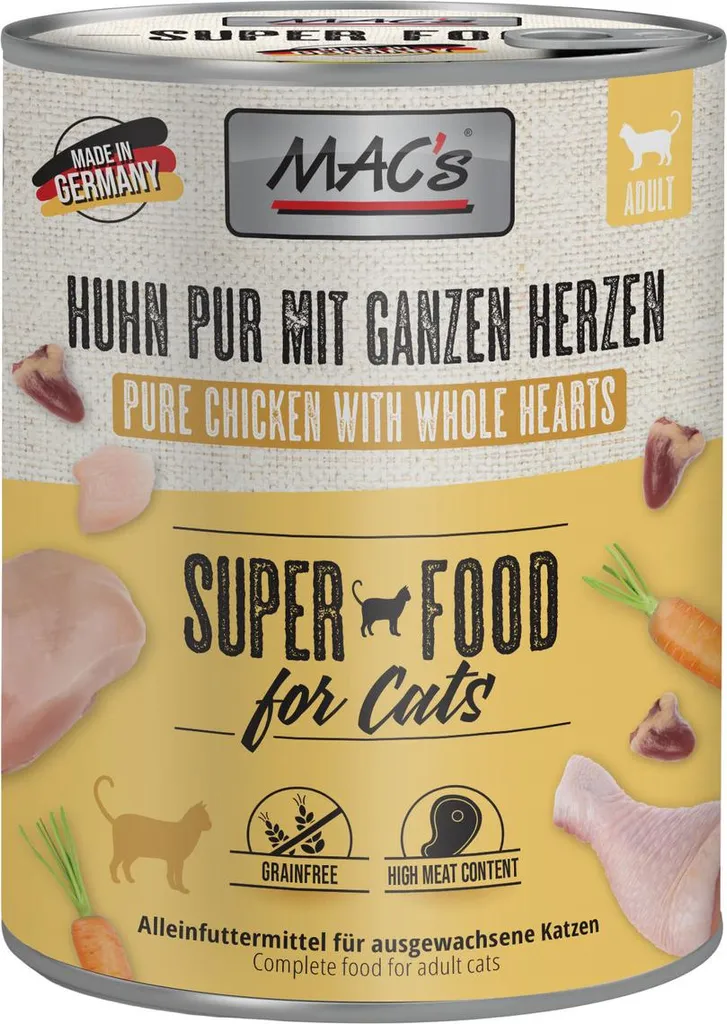 Gatto In Forma con MAC's Cat Chicken PUR & Cuori di Pollo 800g x 6