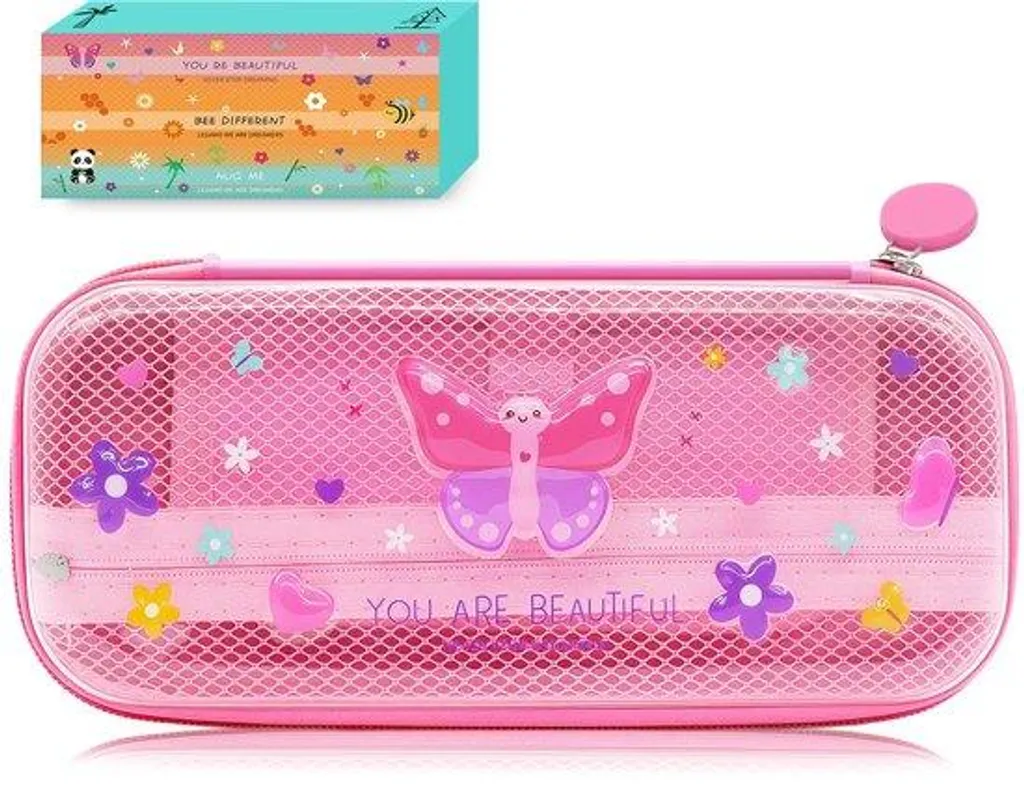 Trousse rose à 2 compartiments et porte-crayons de 23 x 11 x 5 cm
