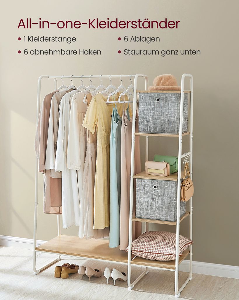 VASAGLE Kleiderständer mit Kleiderstange Schuhablage 6 Produktbild 2