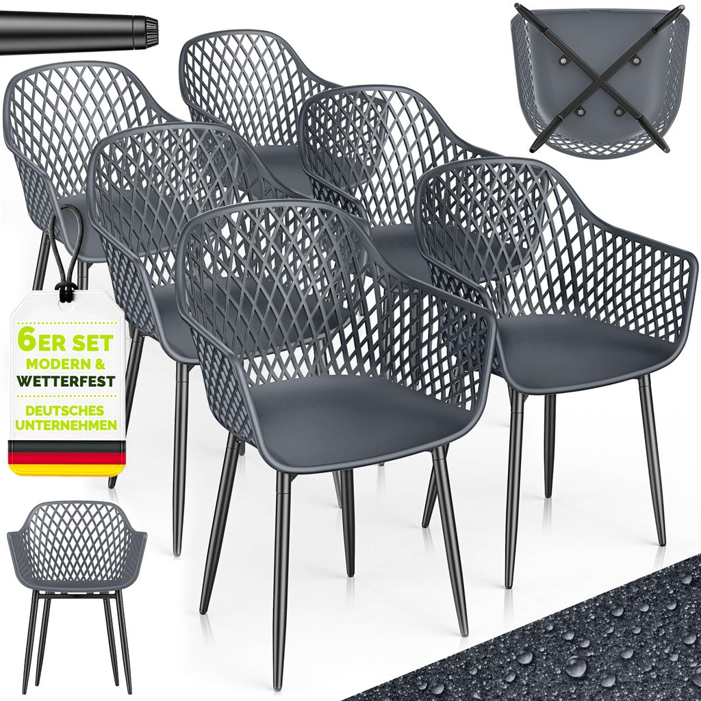 tillvex® Gartenstuhl 6er Set Wetterfest mit Armlehne Produktbild 