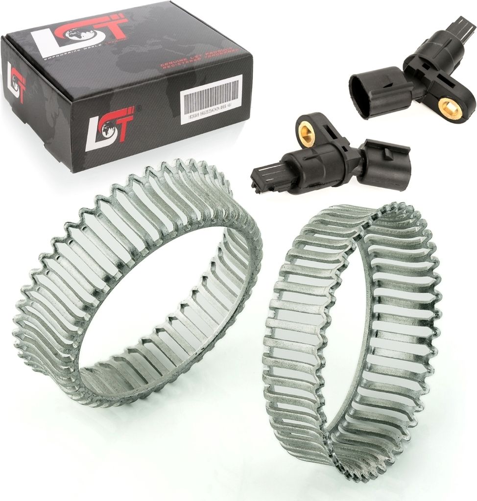 2x ABS-Sensor und ABS-Ring Set Hinterachse 43 Zähne für AUDI SEAT SKODA VW