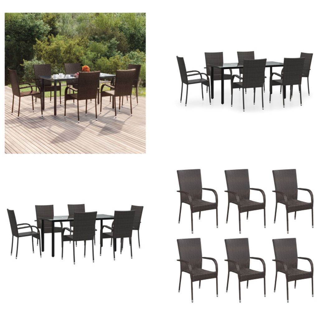 vidaXL 7 tlg. Garten Essgruppe Braun Poly Rattan - Garten Essgruppe - Garten Essgruppen - Outdoor Essgruppe - Terrasse Essgruppe