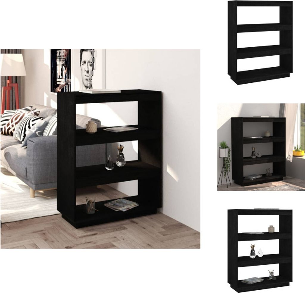 vidaXL Bücherregal/Raumteiler Schwarz 80x35x103 cm Massivholz Kiefer - Bücherregale & Bücherschränke